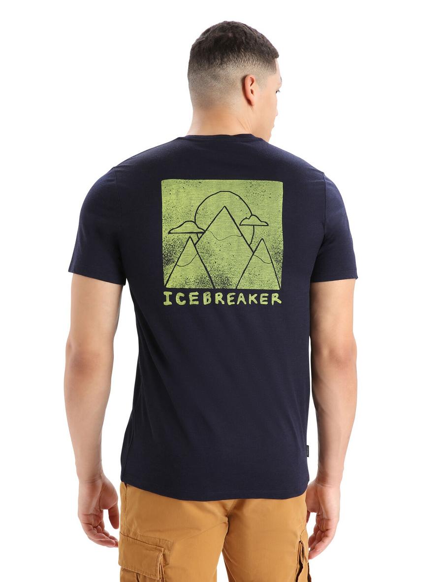 Men\'s Icebreaker Merino Tech Lite II Short Sleeve Alp Ascension T Shirts Midnight Navy | CA 1777UZGT